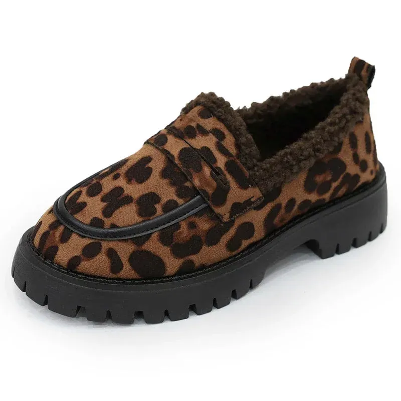 Uniwim Leopard Woman Platform Shoes Warm Loafers Designer 2024 Trend Winter New Outdoor Casual Sneakers Non-slip Pump