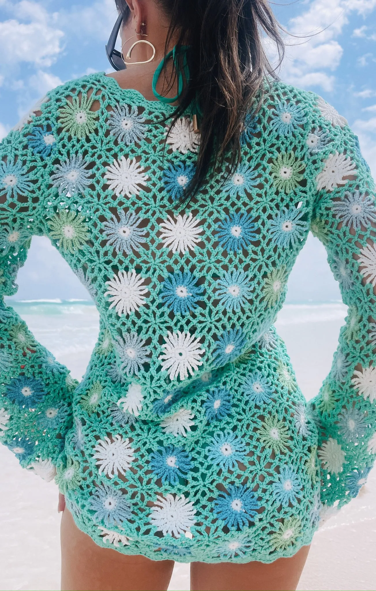 Vacay Mini Coverup ~ Blue Multi Floral Crochet