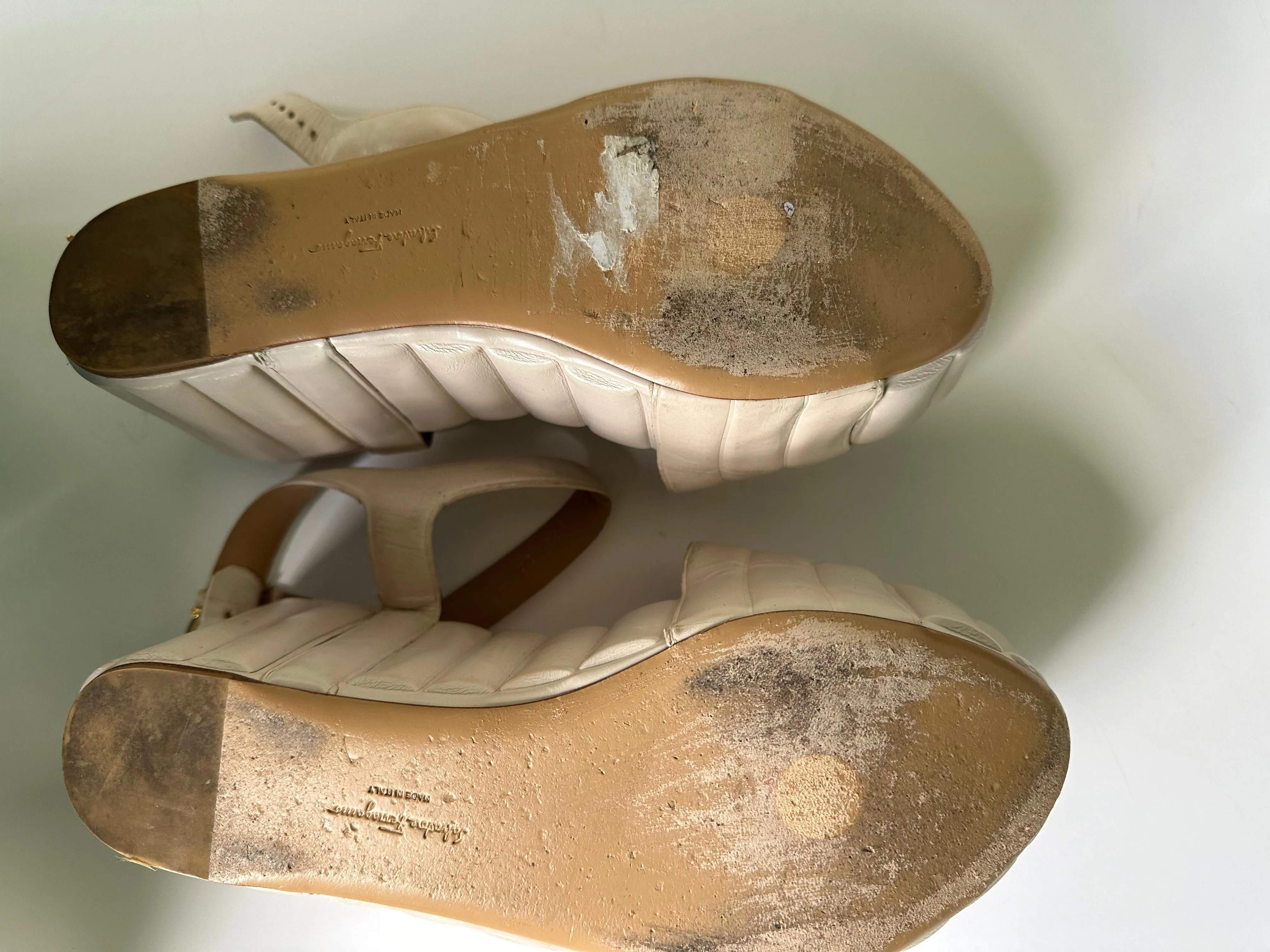 Vintage Ferragamo Platform Sandals beige