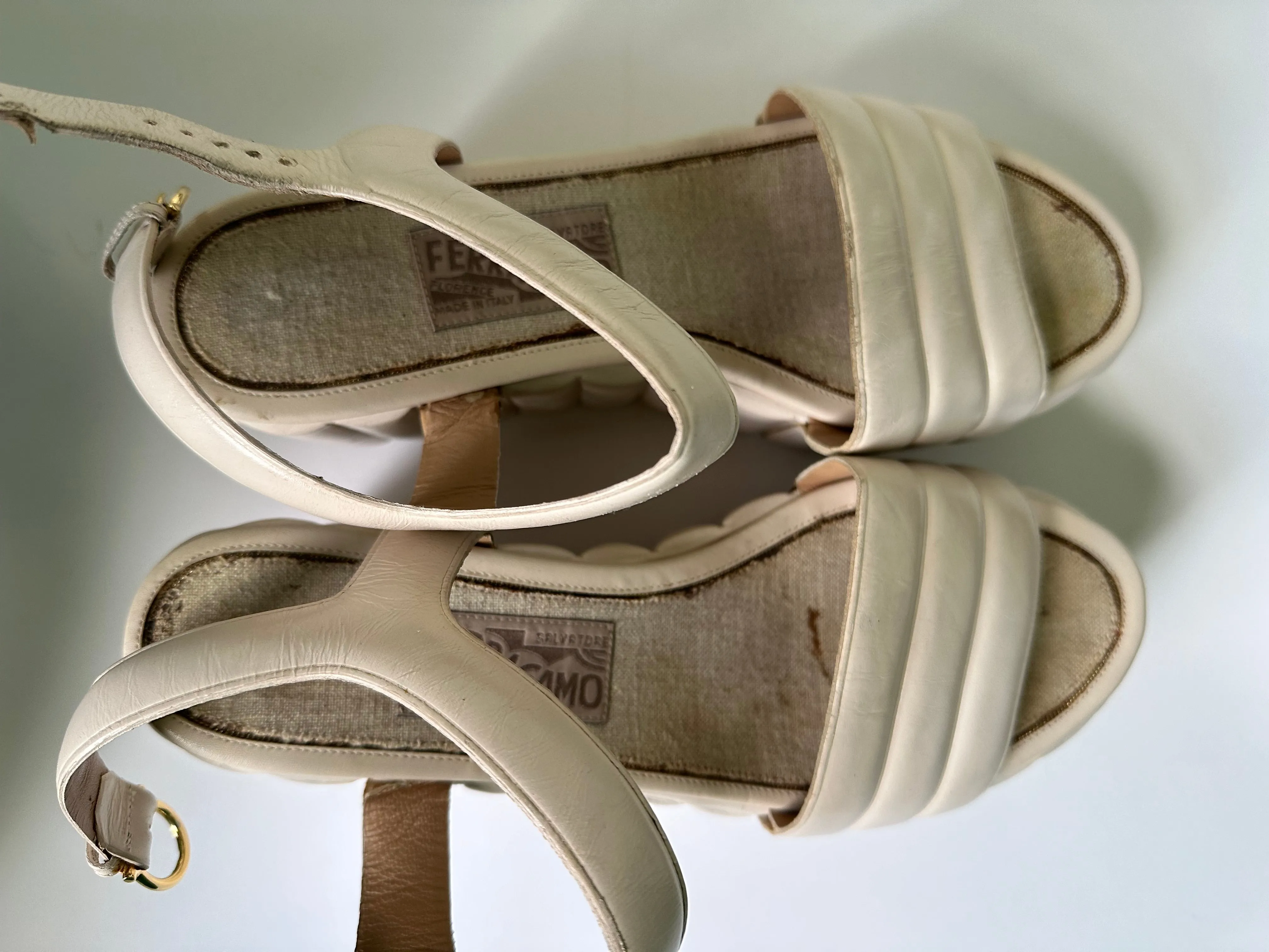 Vintage Ferragamo Platform Sandals beige