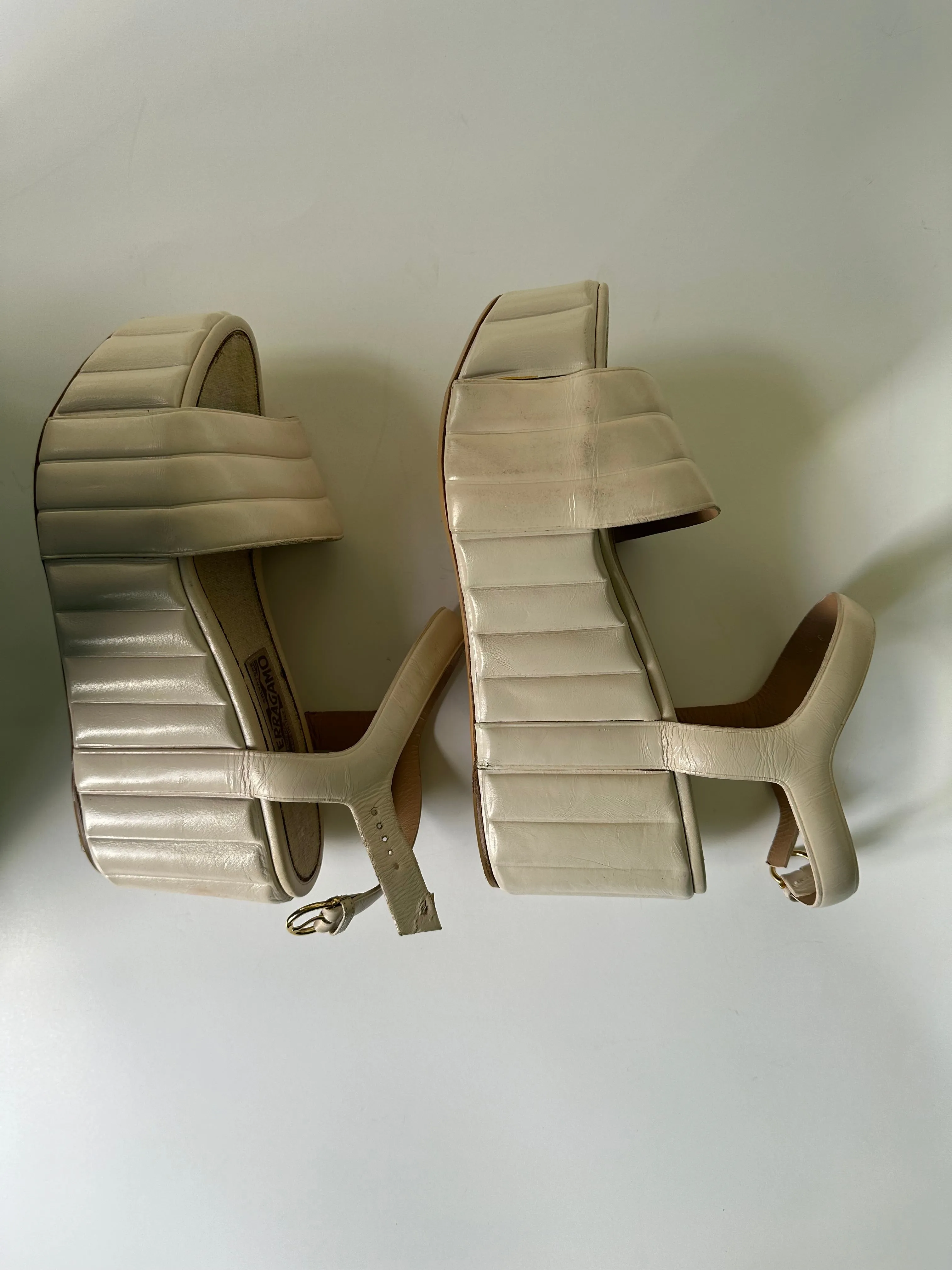 Vintage Ferragamo Platform Sandals beige