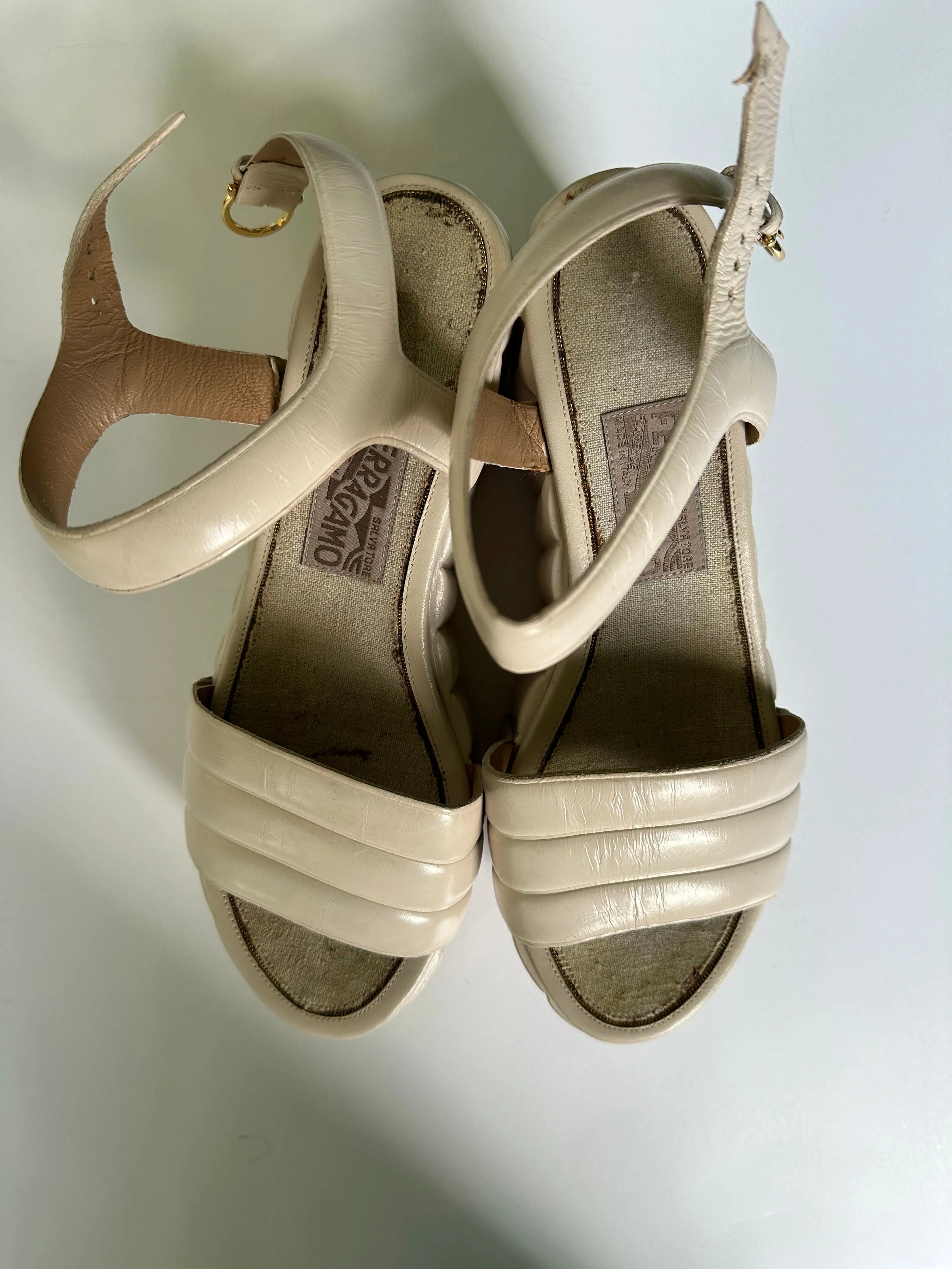 Vintage Ferragamo Platform Sandals beige