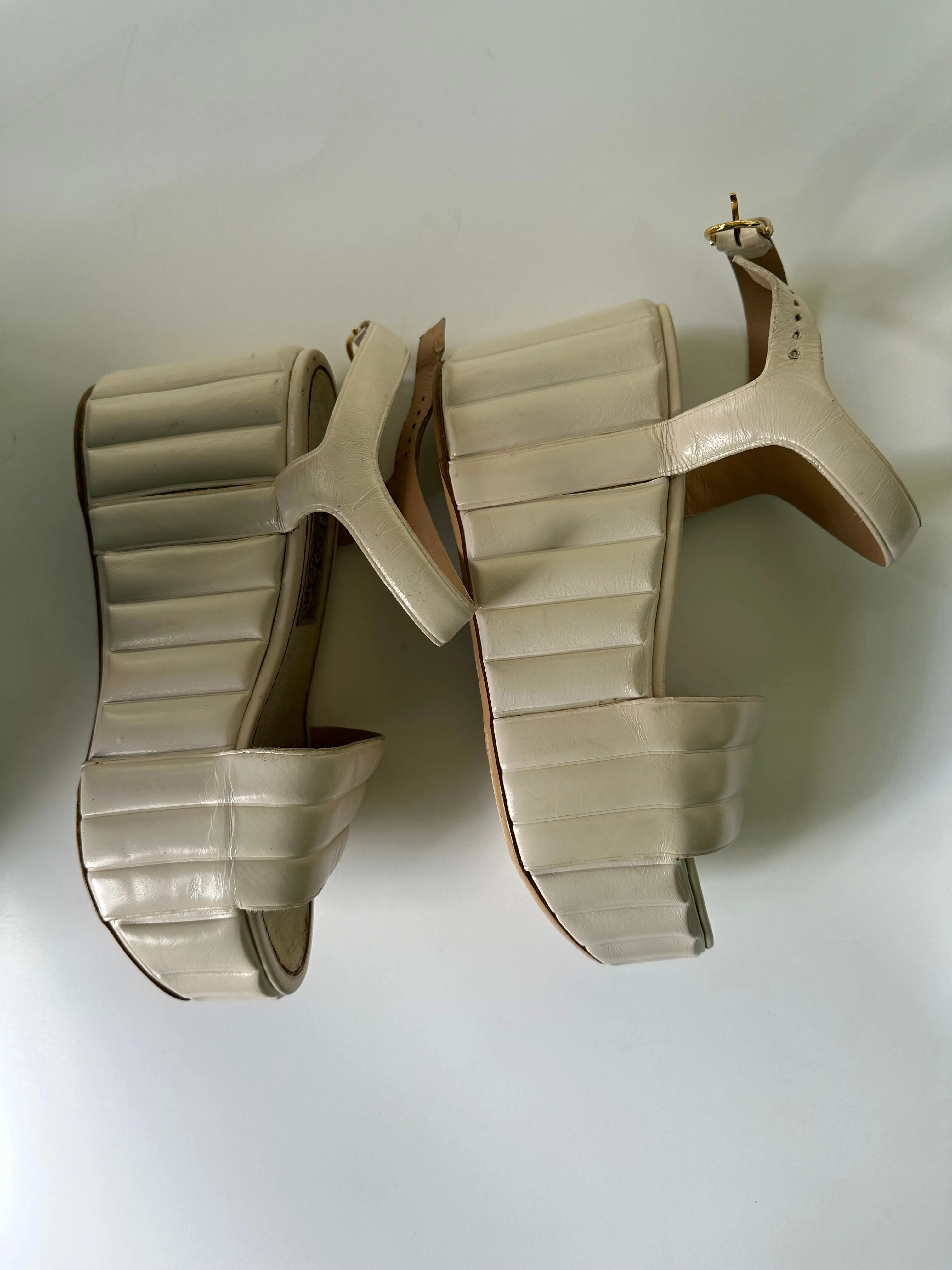 Vintage Ferragamo Platform Sandals beige