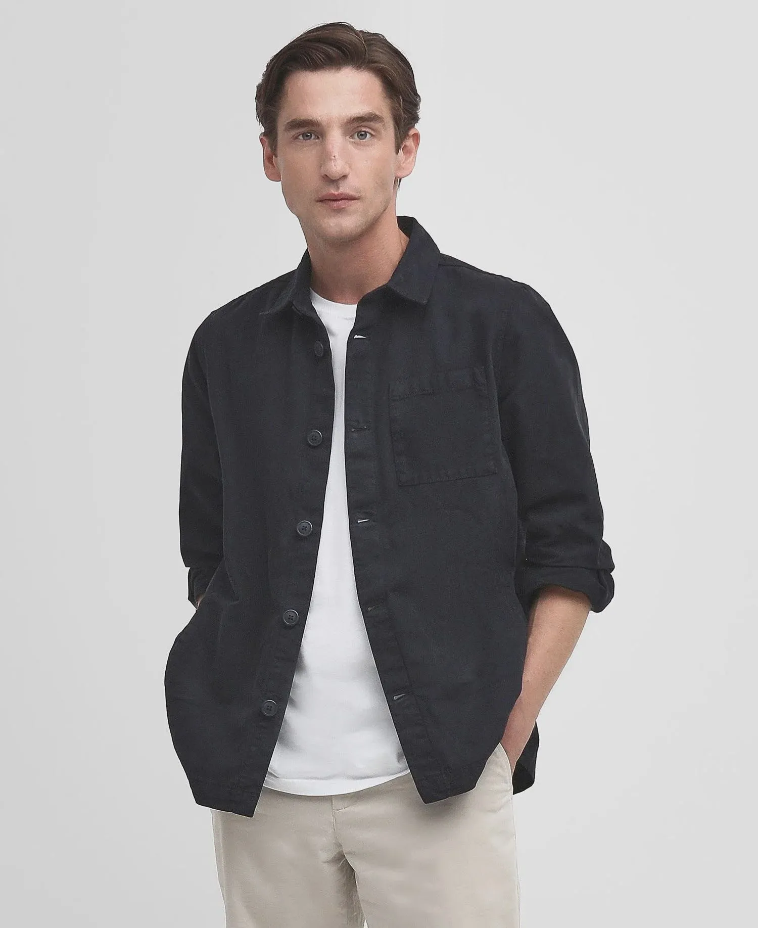 Washed Cotton Overshirt - Navy