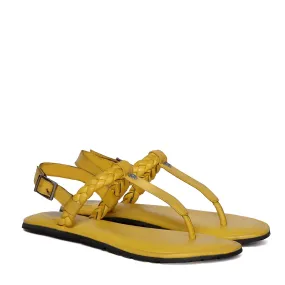 Weaved Loop Yellow T-Strap Buckled Genuine Leather Ladies Sandal by Brune & Bareskin