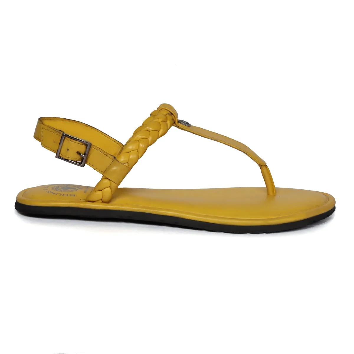 Weaved Loop Yellow T-Strap Buckled Genuine Leather Ladies Sandal by Brune & Bareskin