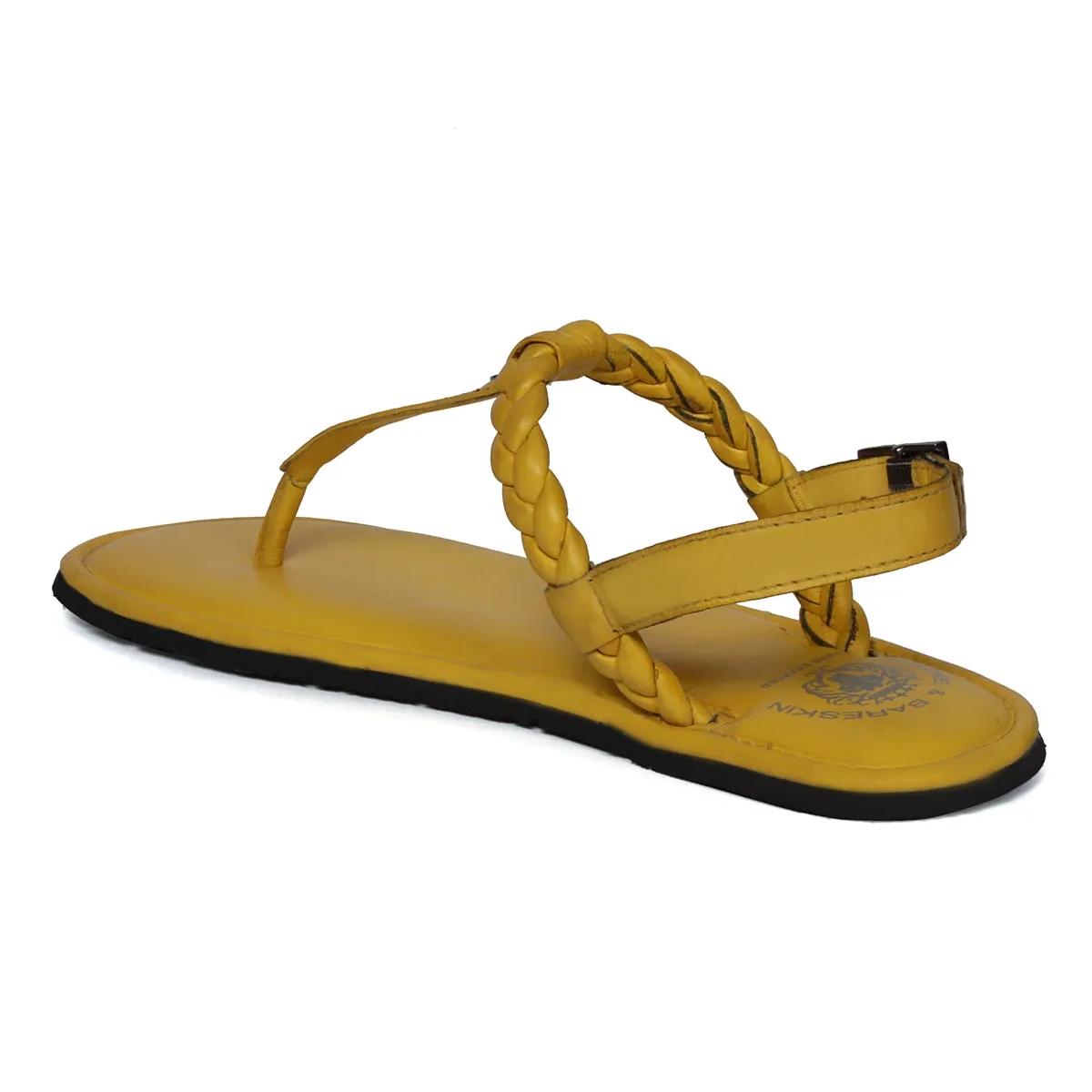 Weaved Loop Yellow T-Strap Buckled Genuine Leather Ladies Sandal by Brune & Bareskin