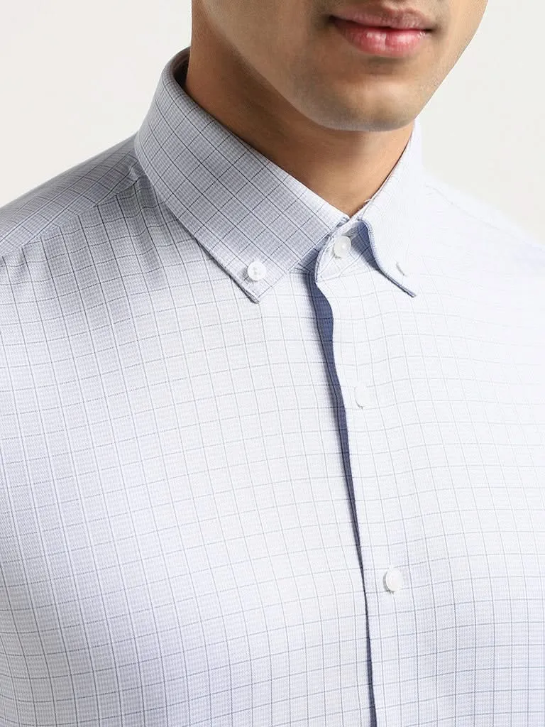 WES Formals Blue Graph Checked Cotton Slim Fit Shirt