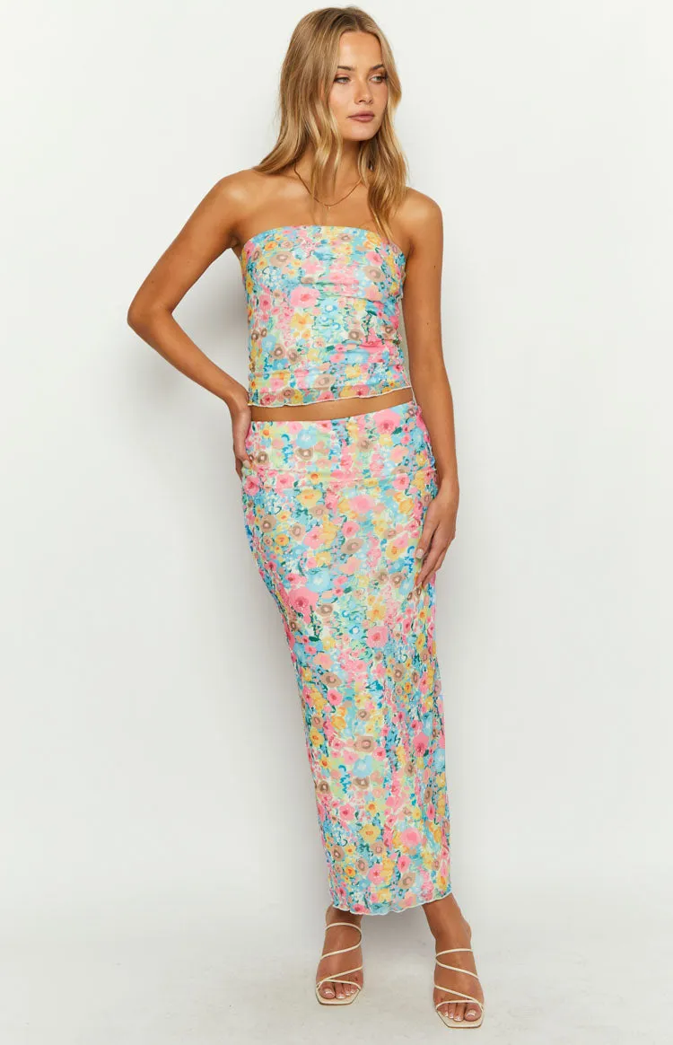 When in Rome Multi Floral Maxi Skirt