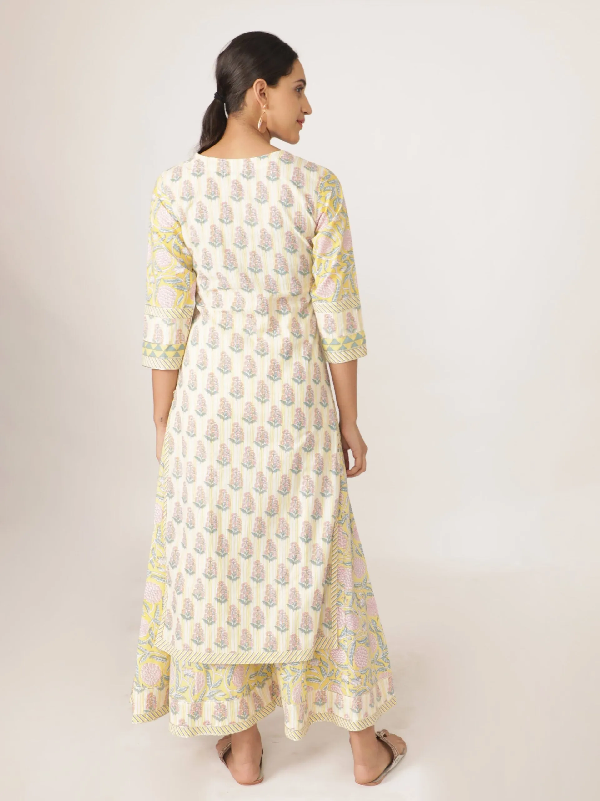 White Hand Block Bagru Printed Straight Kurta Set