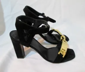 Womens CELINE PARIS Strappy High Heel Sandal Suede ITALY Shoe 36 6 BLACK GOLD