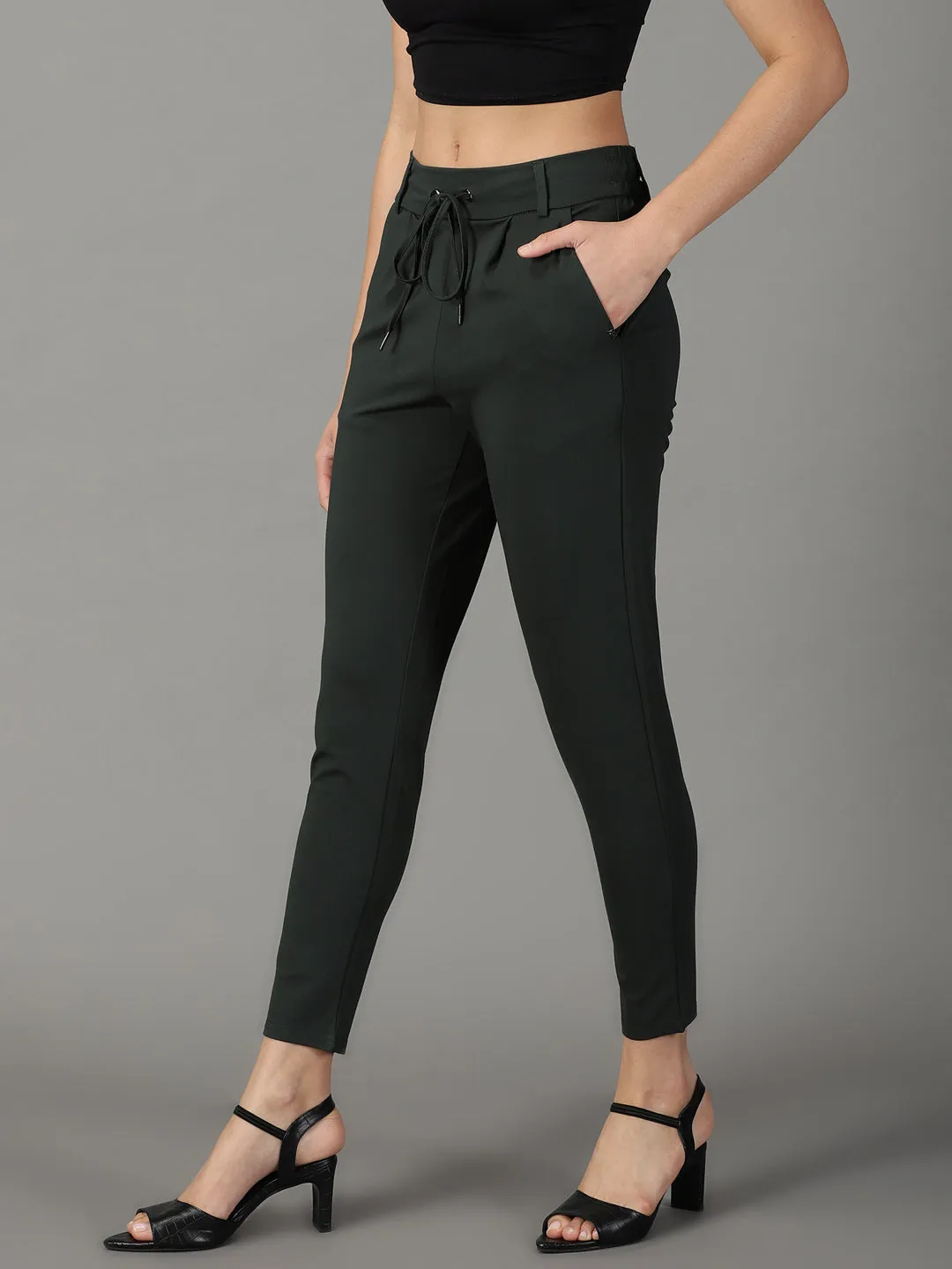 Women's Green Solid Track Pant