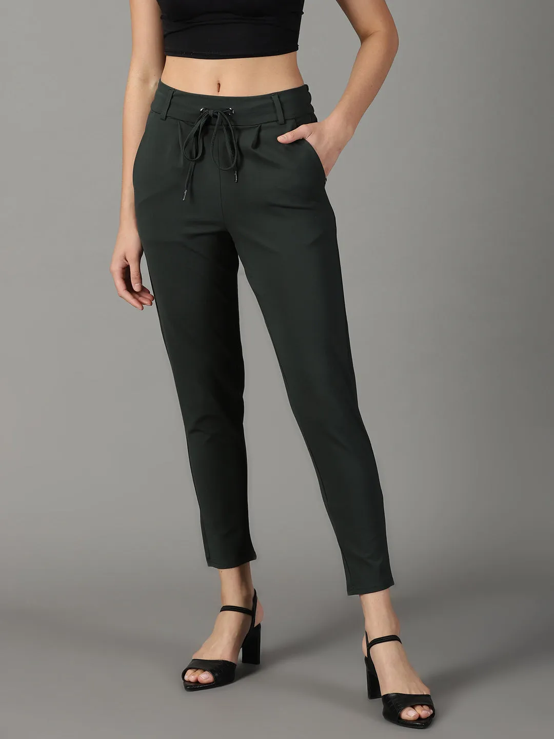 Women's Green Solid Track Pant