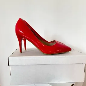 Women's Red Shiny Leather Pointed Toe Stilettos High Heels Shoe