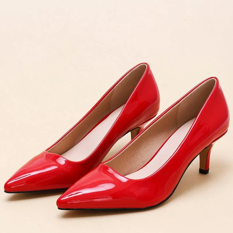 Women's Red Shiny Leather Pointed Toe Stilettos High Heels Shoe