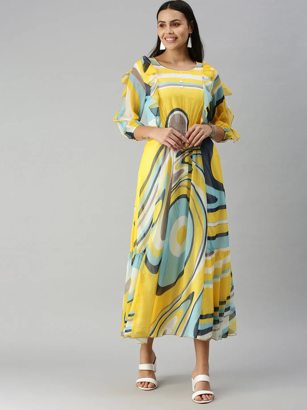 Women's YellowMulti Graphics A-Line Kurta