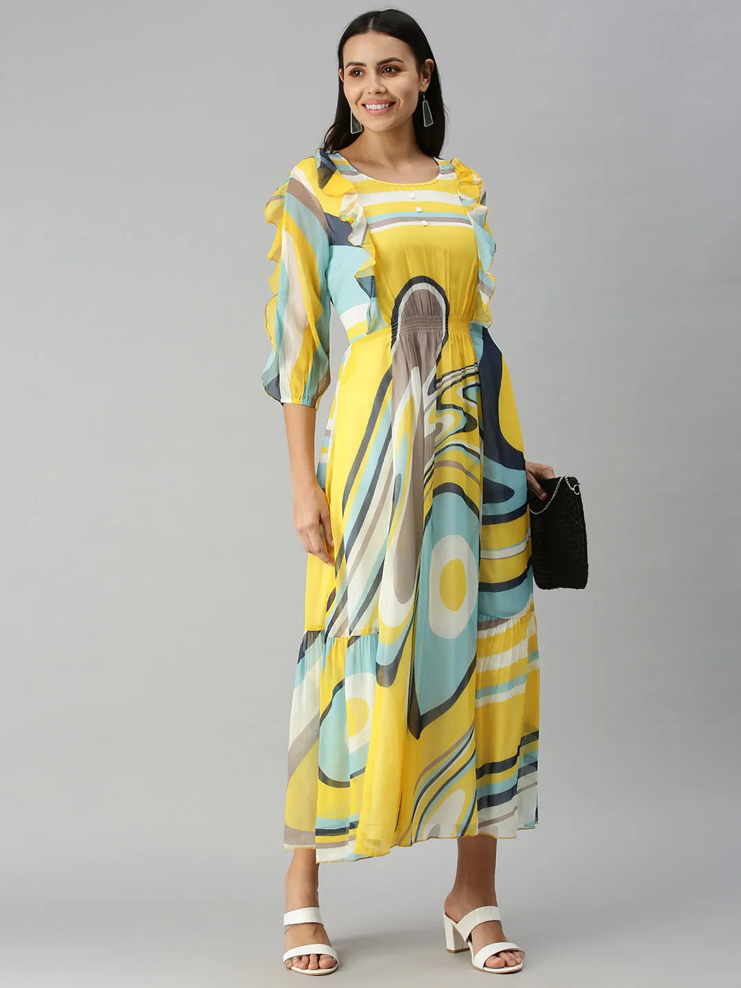 Women's YellowMulti Graphics A-Line Kurta