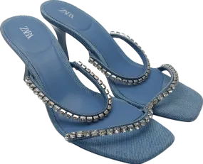 ZARA Blue Embellished Denim Heeled Sandals UK 4 EU 37 👠