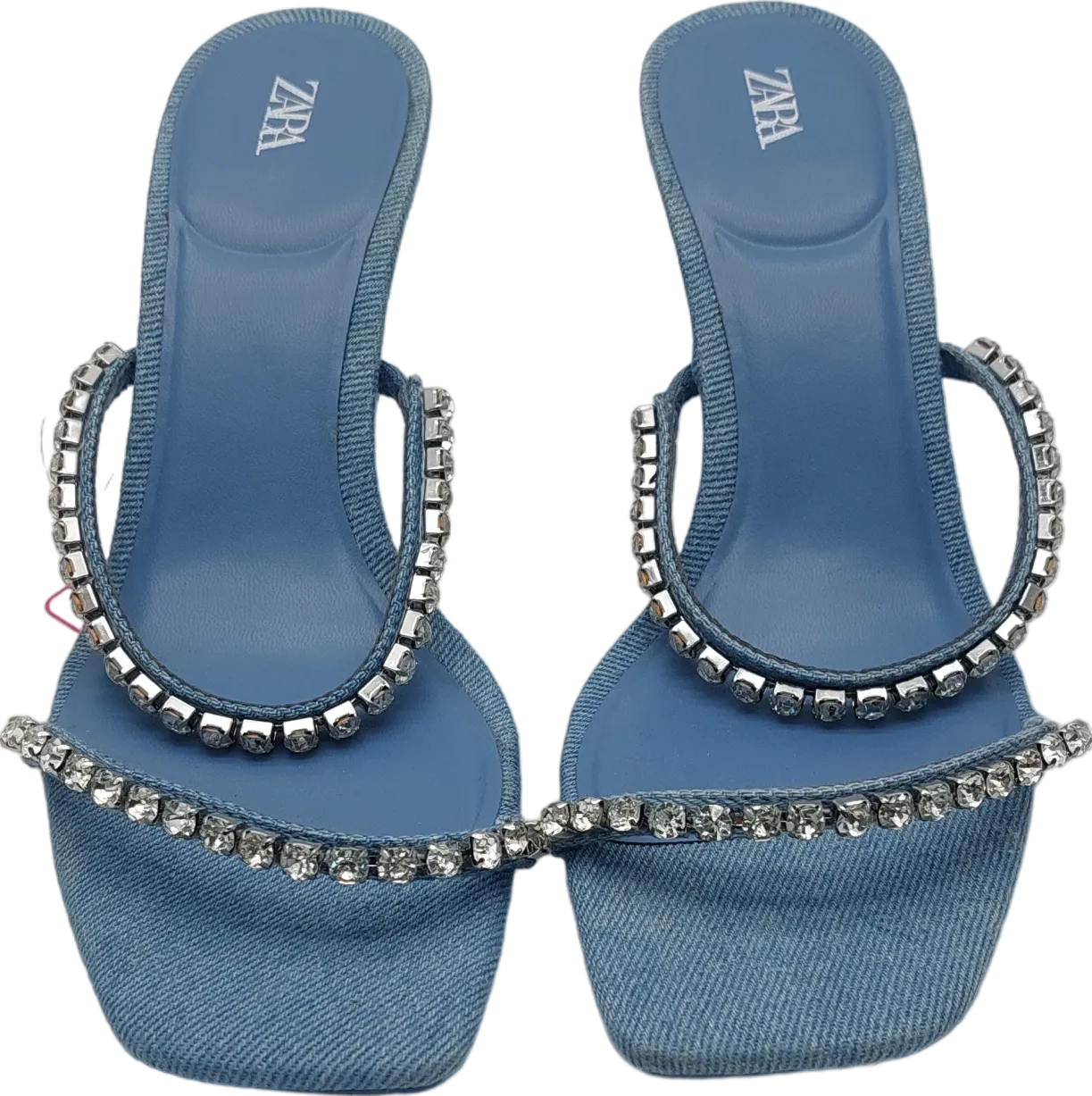 ZARA Blue Embellished Denim Heeled Sandals UK 4 EU 37 👠