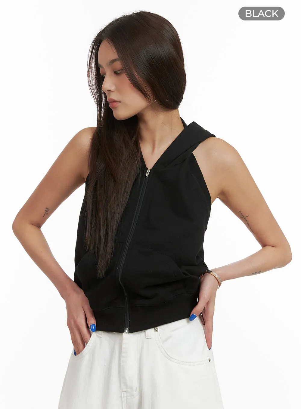 Zip-Up Hoodie Sleeveless Top CY424